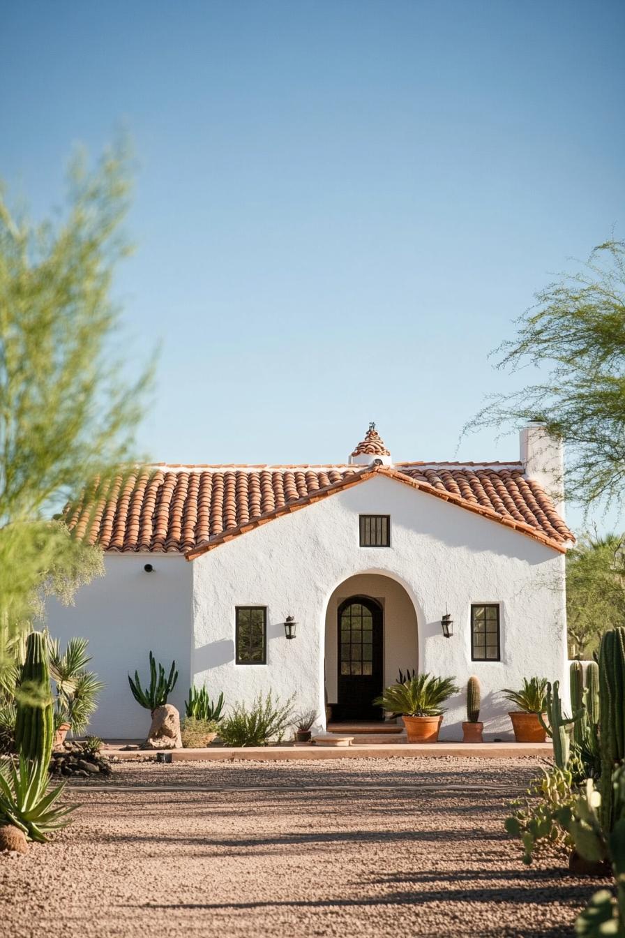 Modern bungalow with terracotta roof and desert landscaping