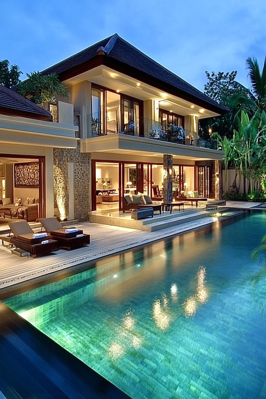 Luxurious villa with pool and lush greenery