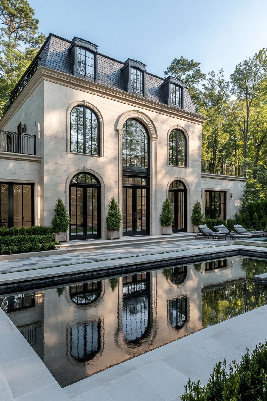 Modern home with arched windows and sleek pool