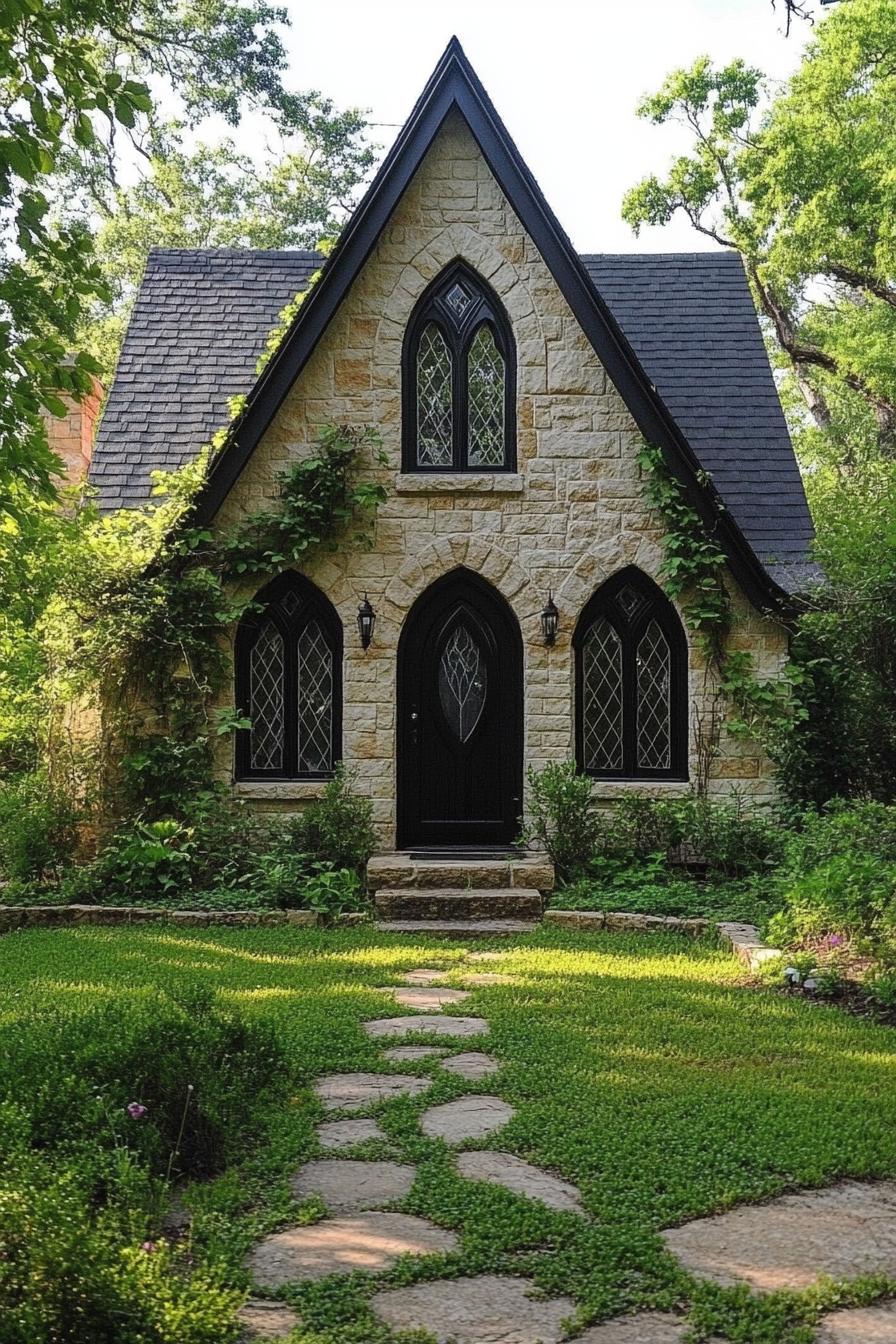 Charming stone cottage with lush greenery