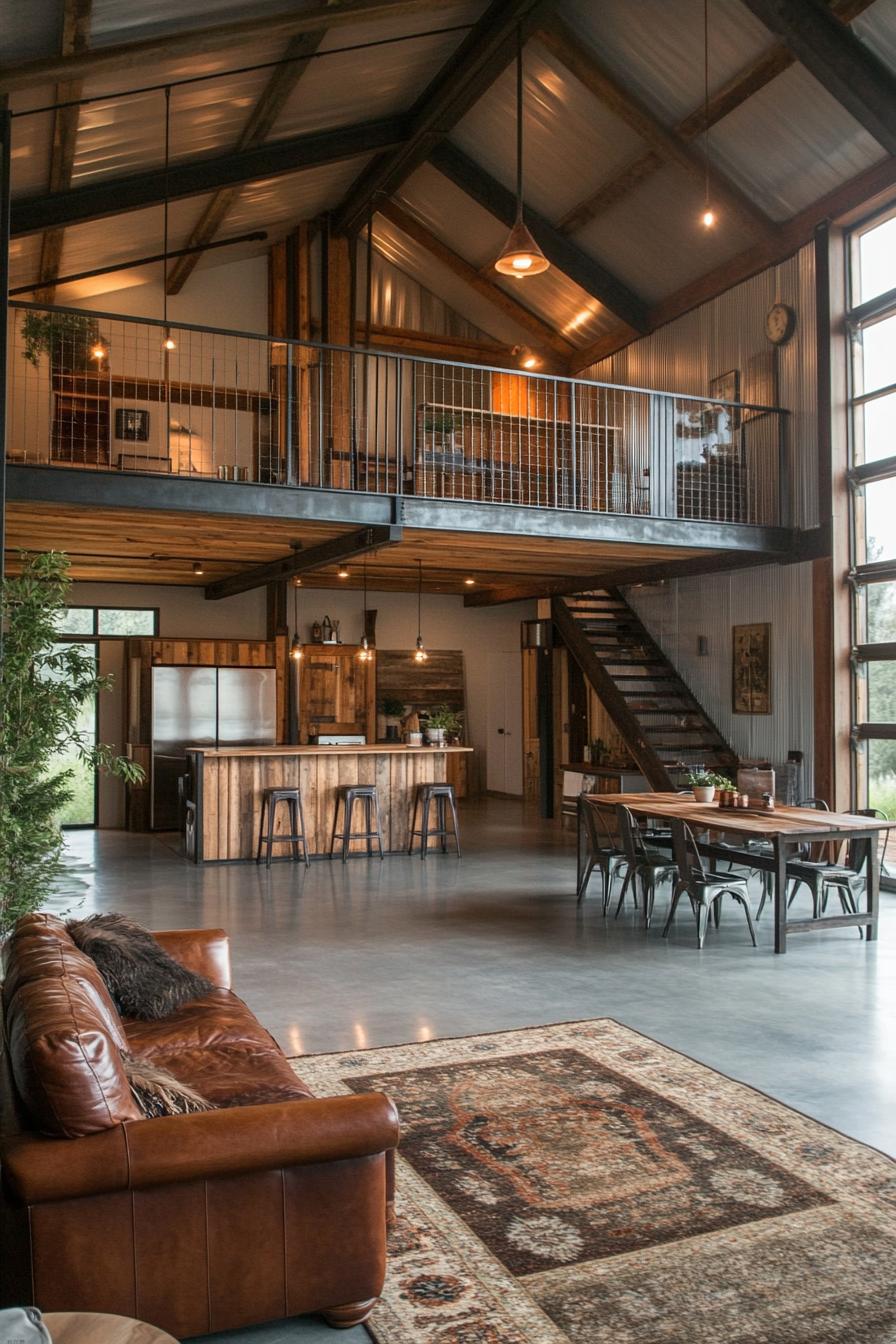 Spacious barn loft with a mix of rustic and modern elements