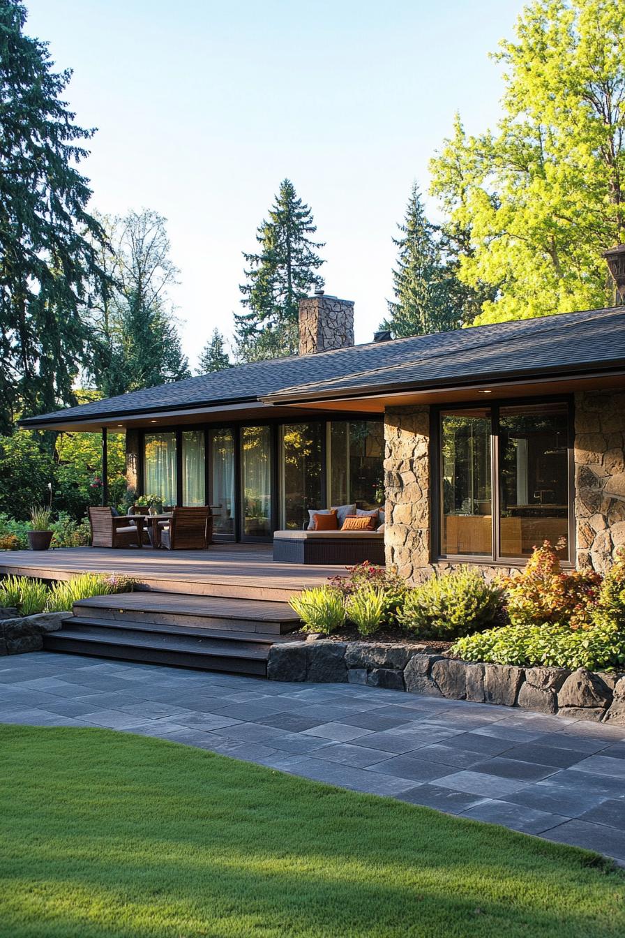 A beautiful brick house with elegant outdoor seating