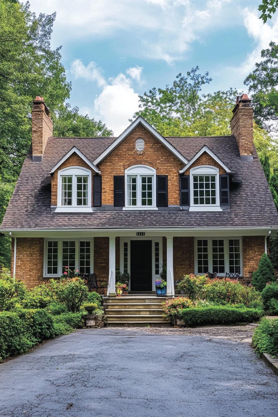 Charming brick house with a lush garden and a welcoming porch