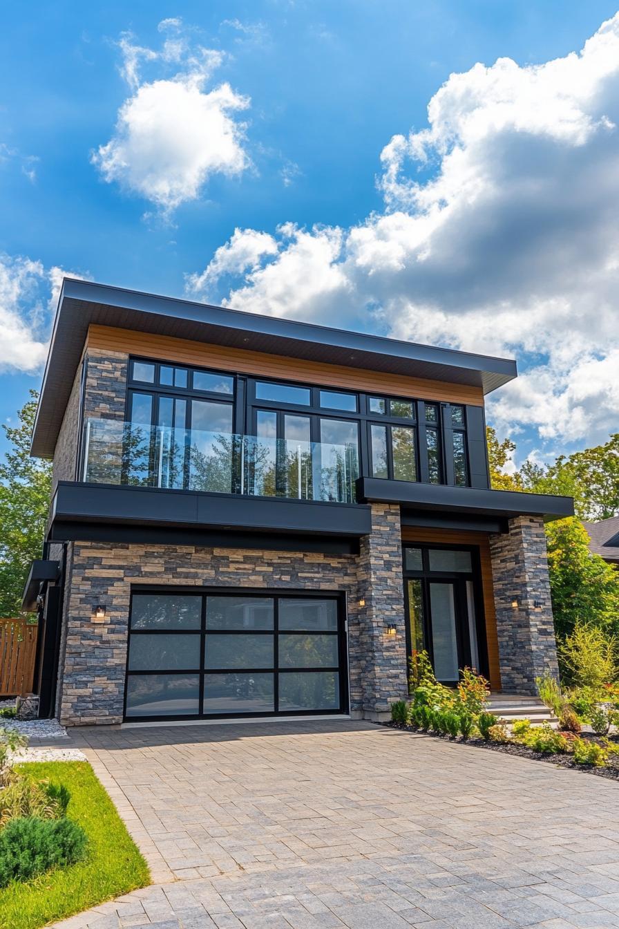 Two-Story Modern House with Stone and Glass Facade