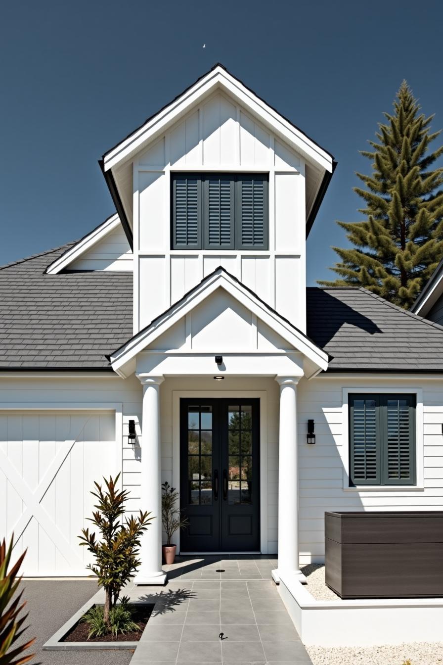 Charming suburban home with columns and dark shutters