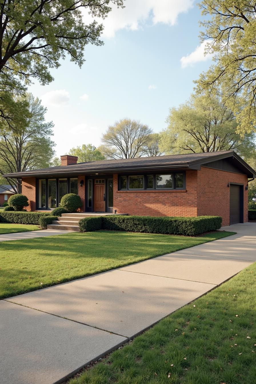 Classic mid-century ranch home with red brick facade