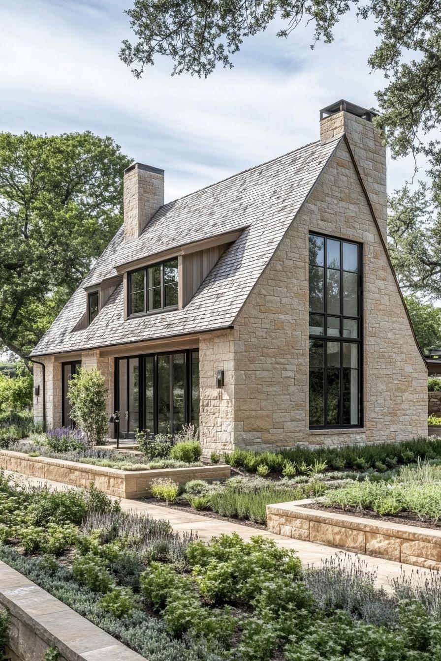 Charming stone house with lush greenery