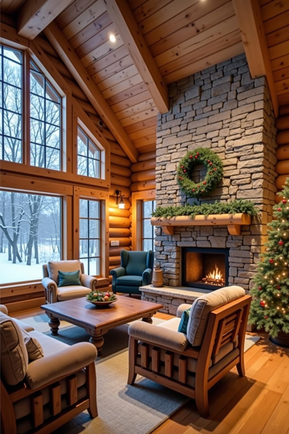 Cozy log cabin with a roaring fireplace