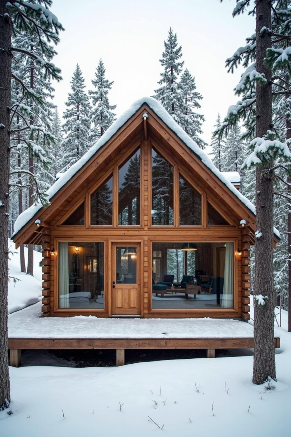 Cozy wooden cabin in a snowy forest