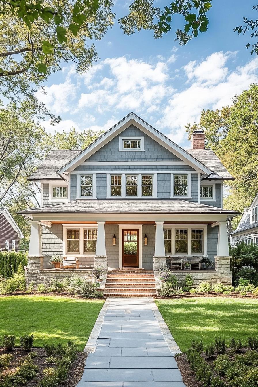 Charming blue house with a welcoming porch