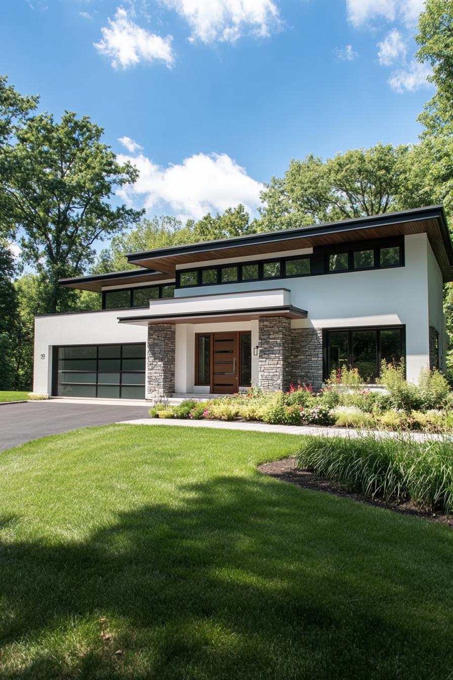 Modern suburban house with stone accents and sleek design