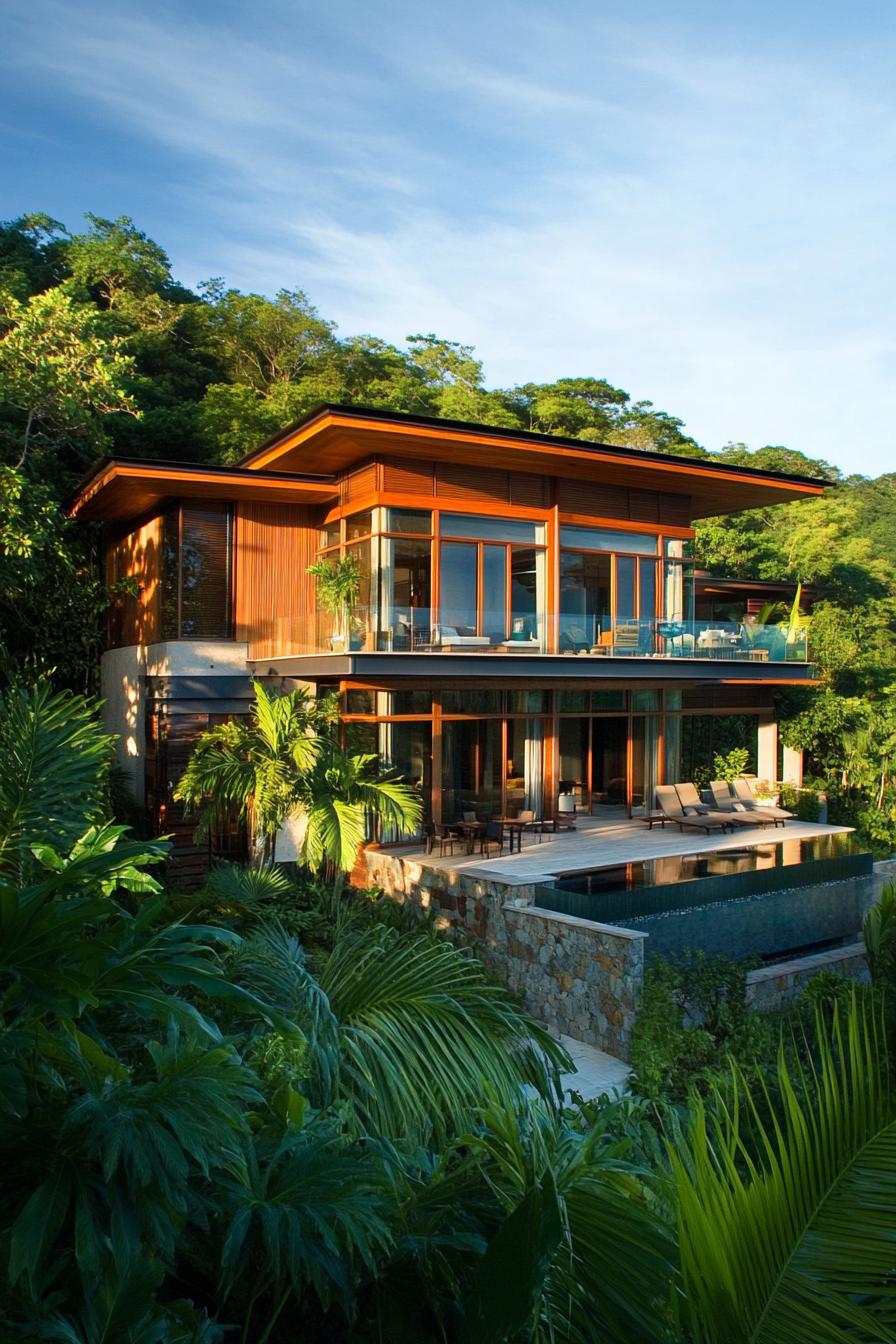 Modern villa surrounded by tropical vegetation