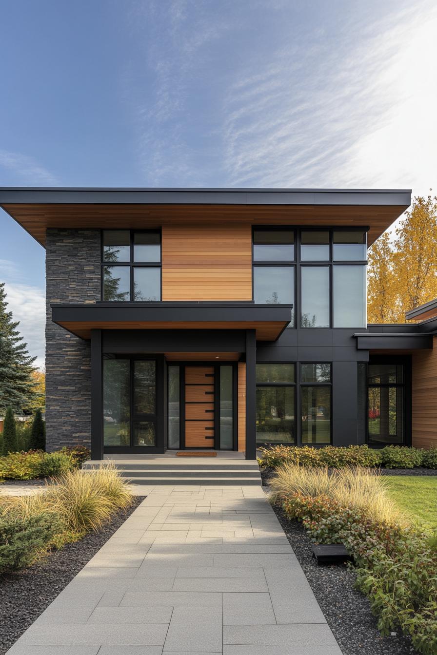 Modern house with stone and wood elements