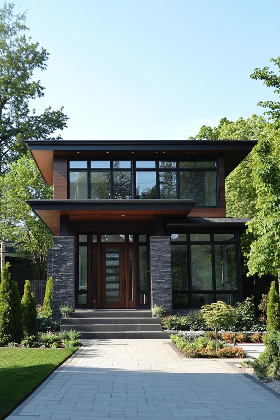 Sleek modern house with stone accents and large windows