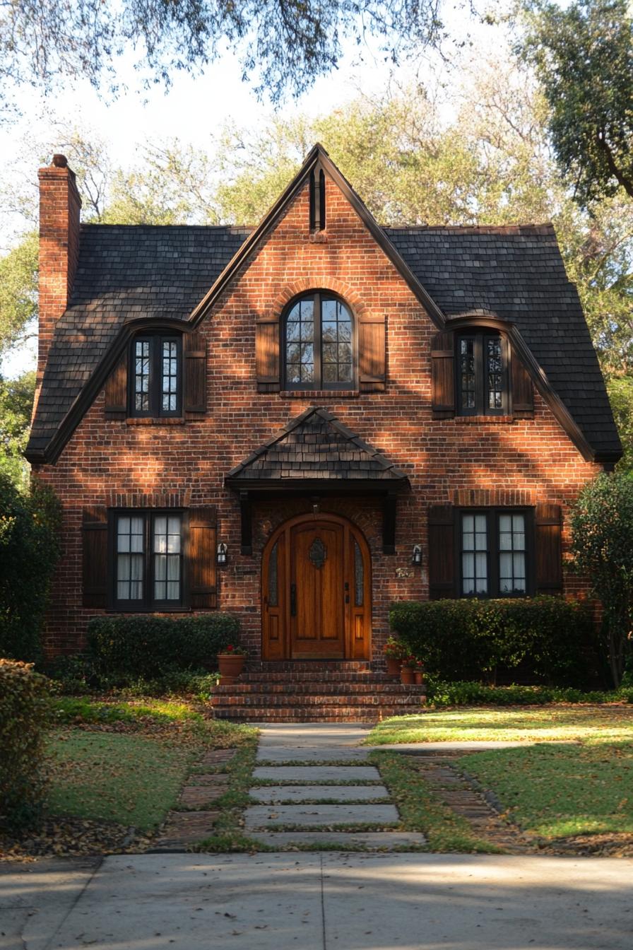 Charming brick house with arched door and classic windows