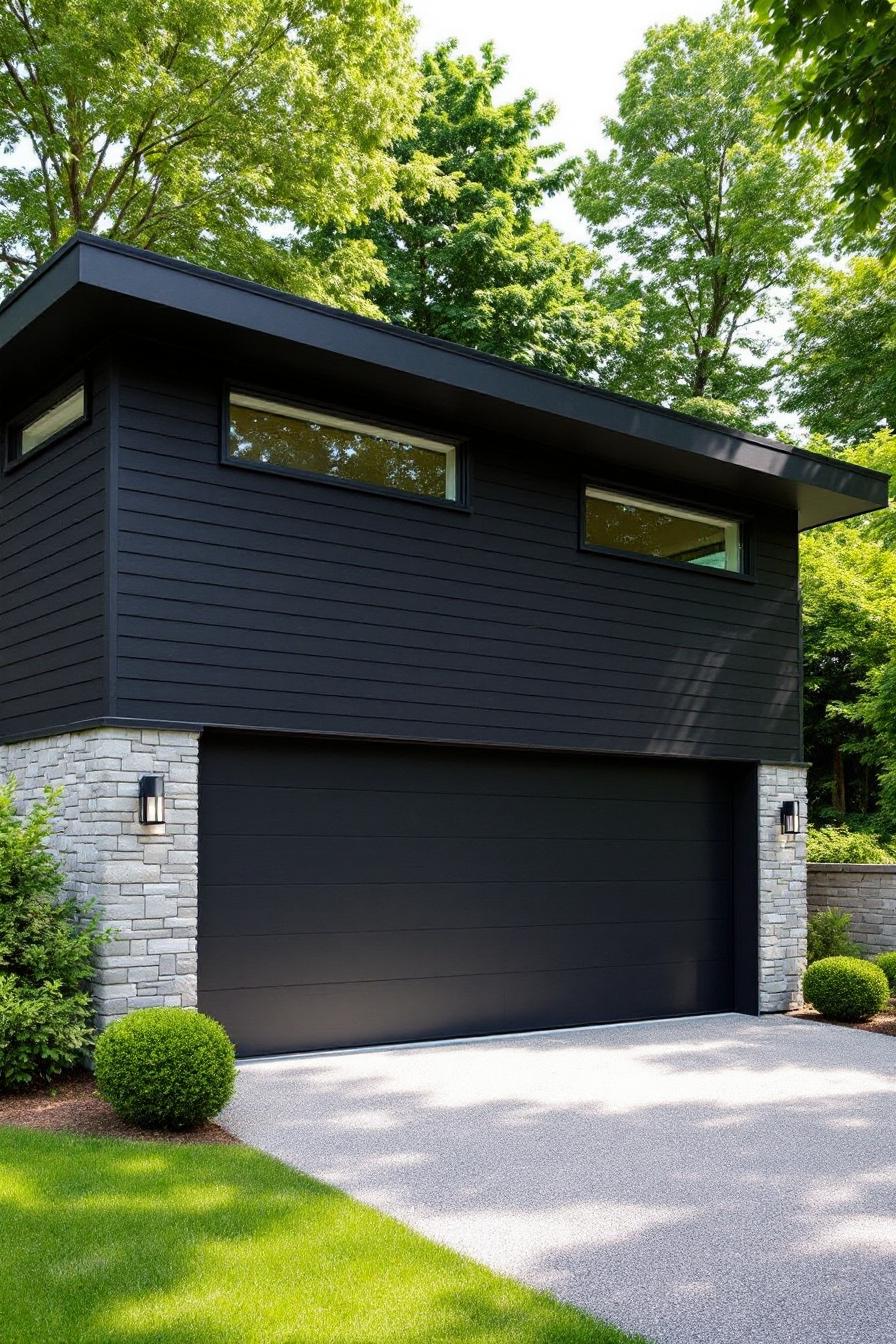 Sleek black garage house with modern design