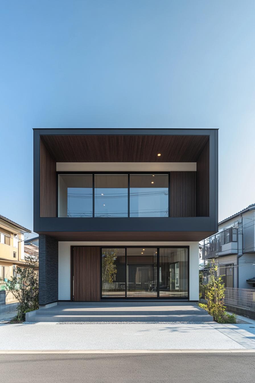 Modern cube-shaped house with large front windows