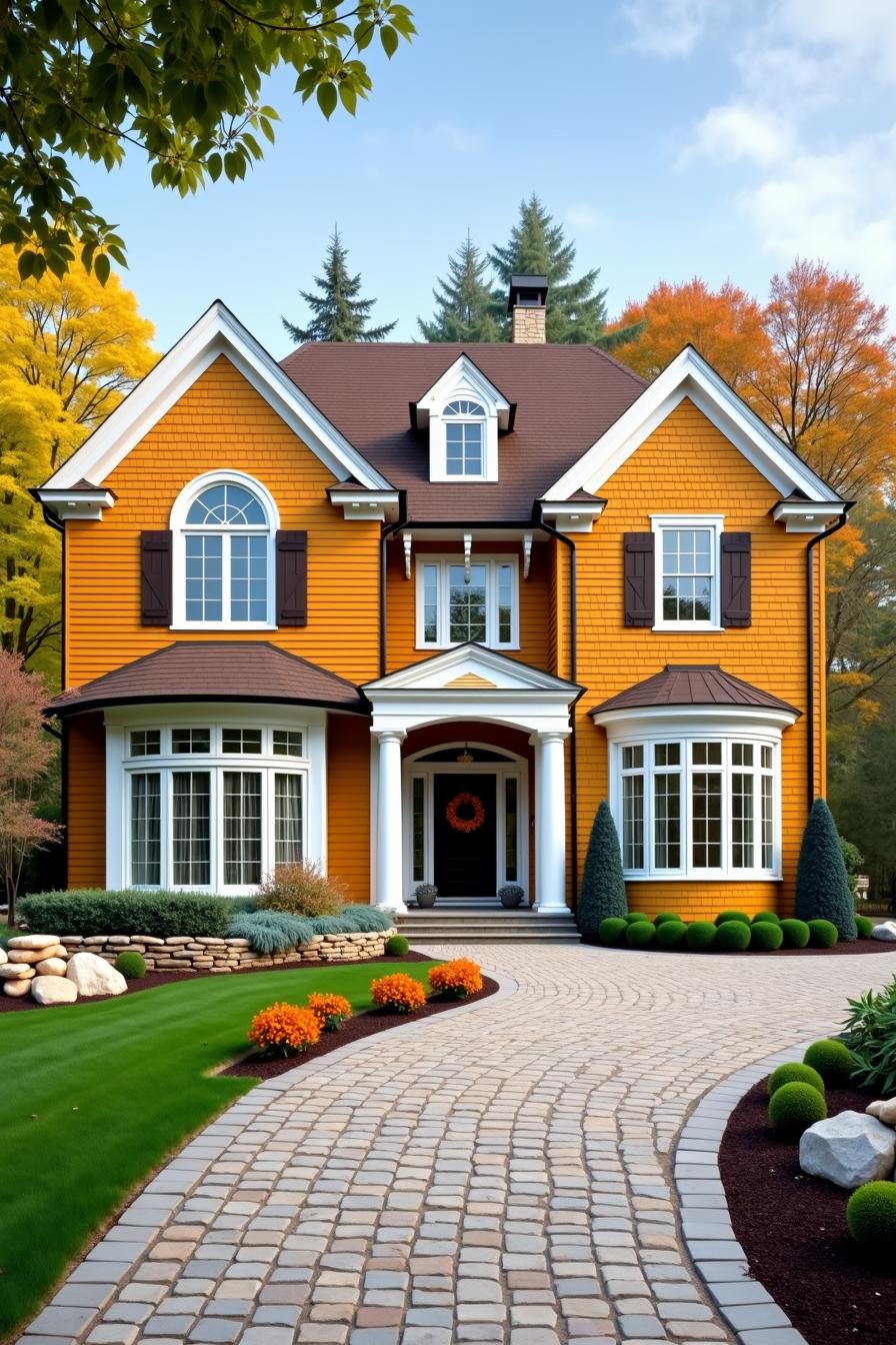 Colorful suburban house with autumn trees