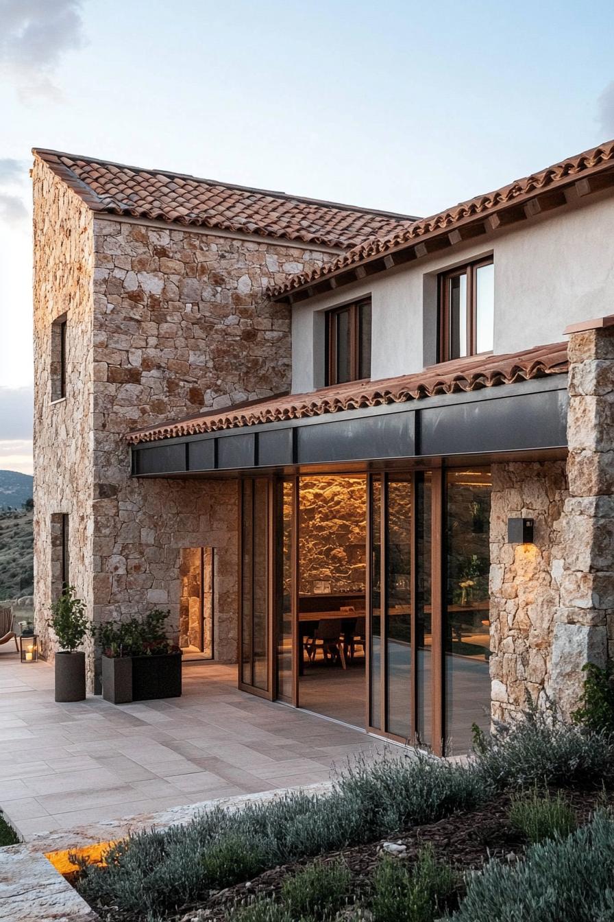 Italian farmhouse with glass and stone design