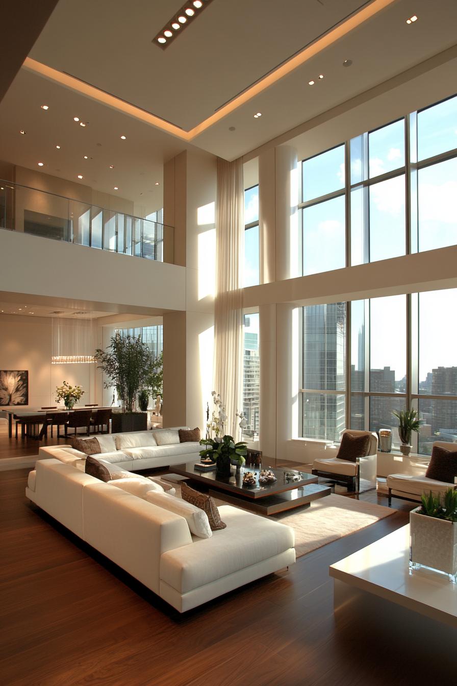 Sophisticated living room with skyline view