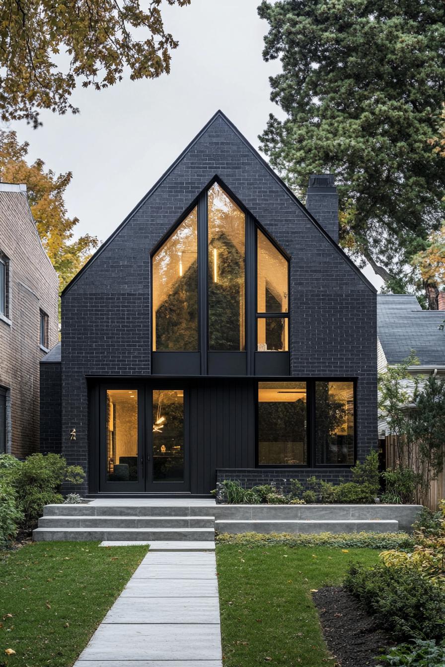 Modern suburban house with dark brick and large windows