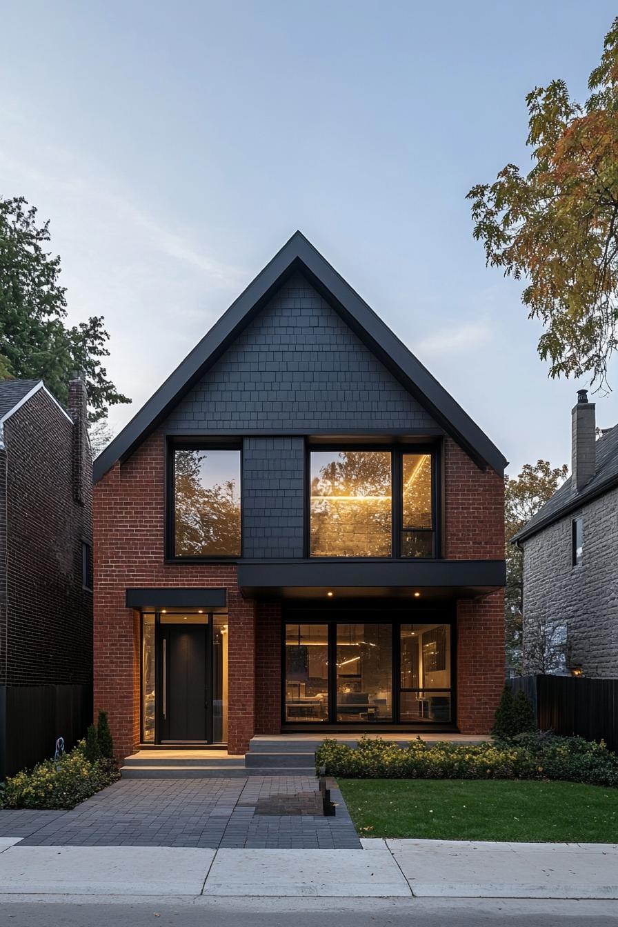 Modern suburban house with brick facade and large windows