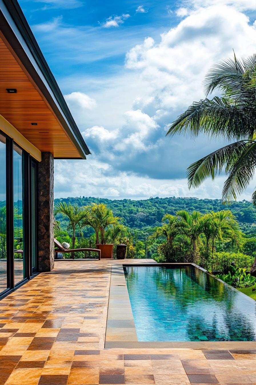 Tropical villa with a pool overlooking lush hills