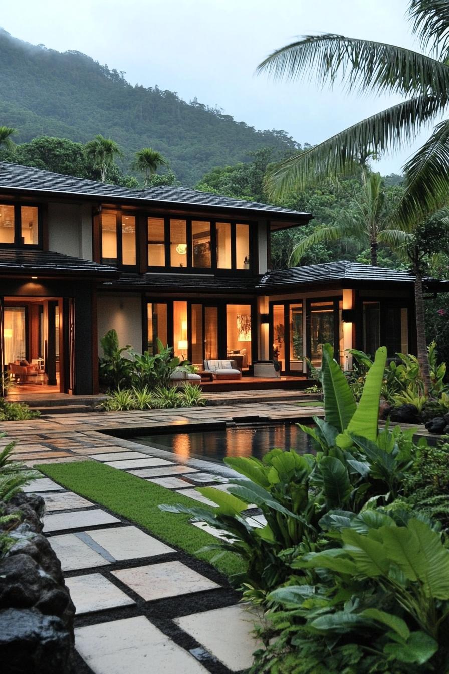 Modern tropical villa with lush greenery