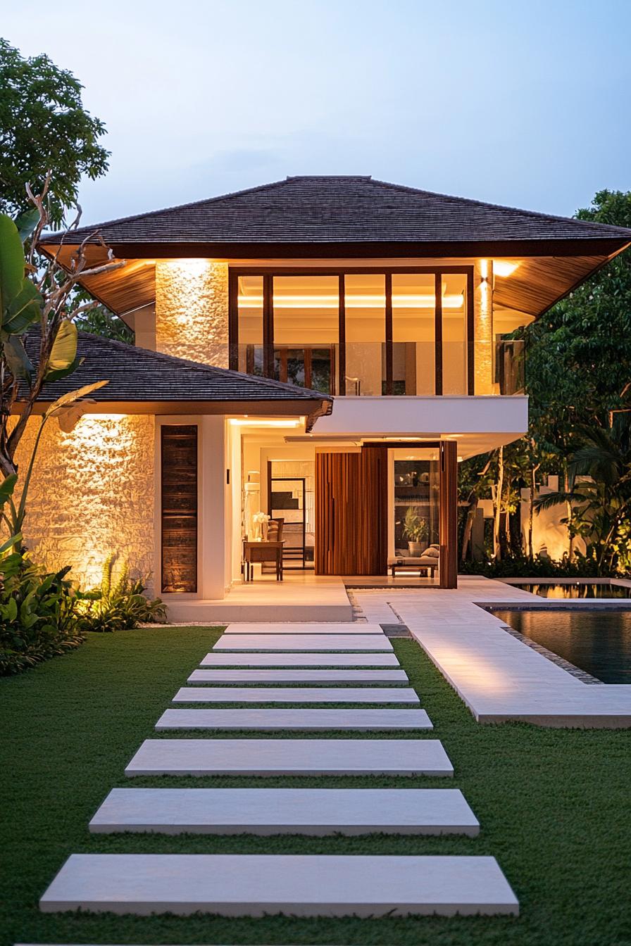 Modern Balinese villa with a sleek poolside view