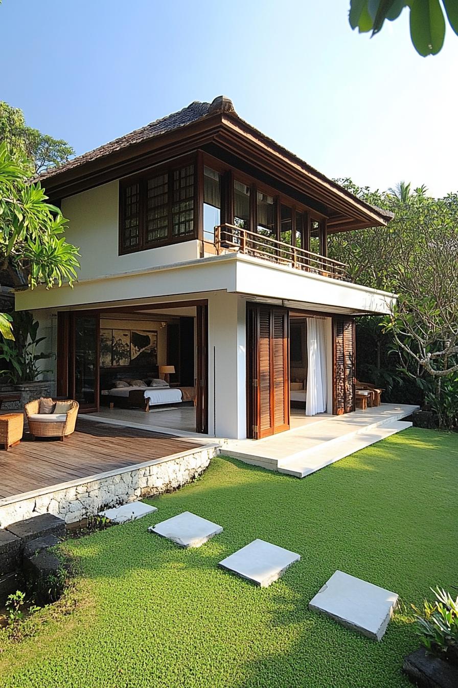 Two-story Balinese house with open rooms and lush garden