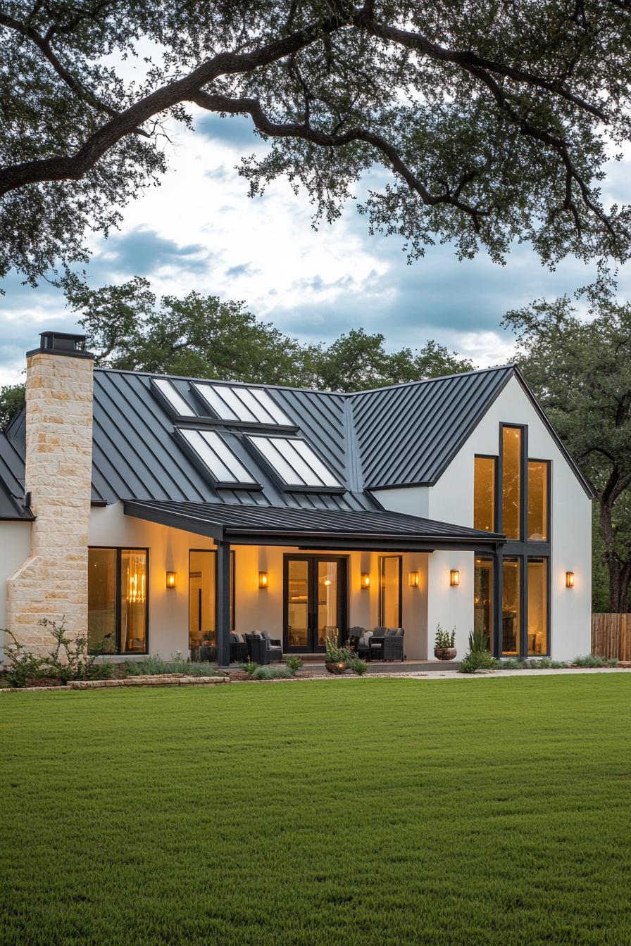 Contemporary ranch house with lush lawn