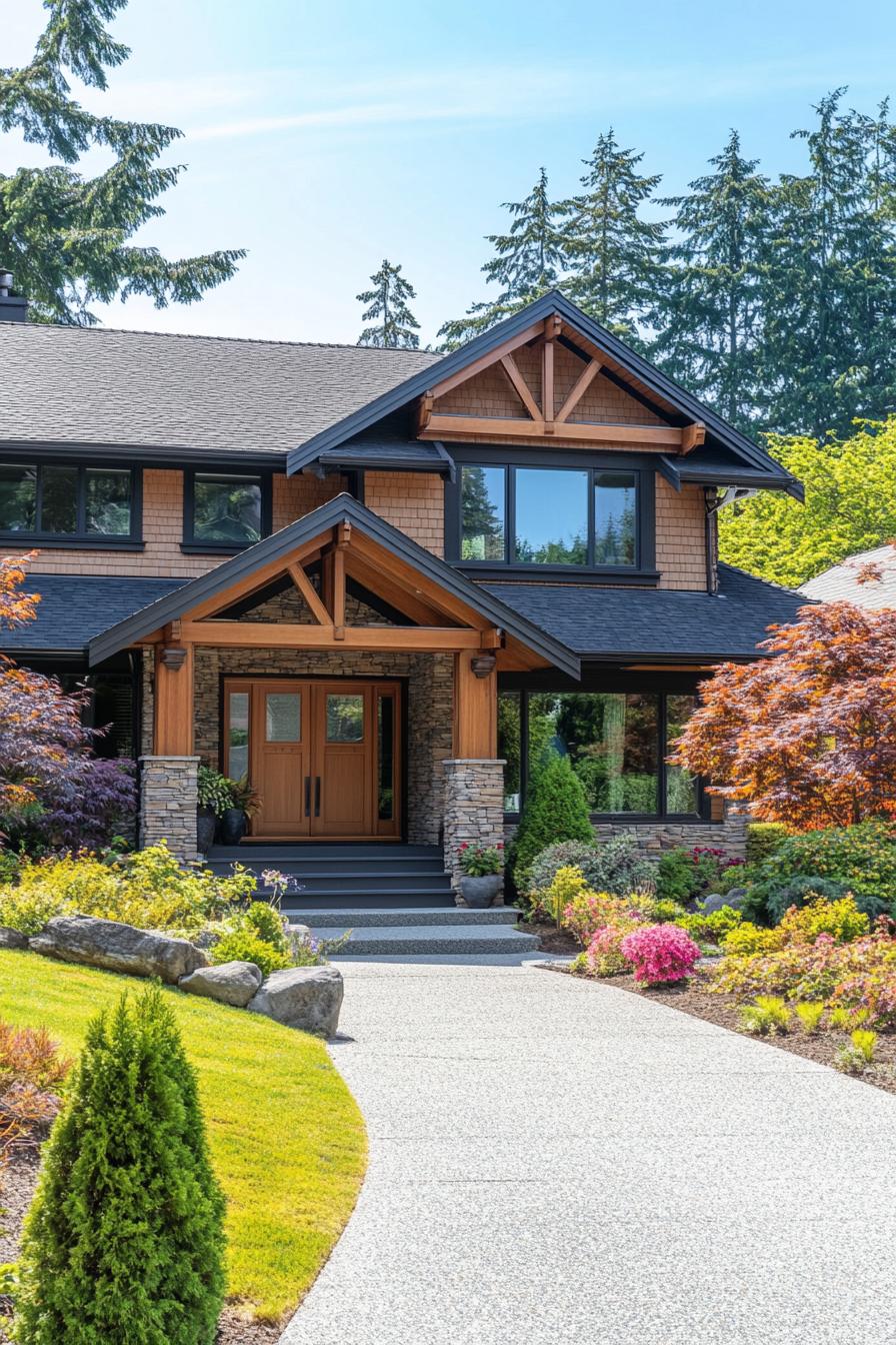 Modern craftsman house surrounded by lush greenery