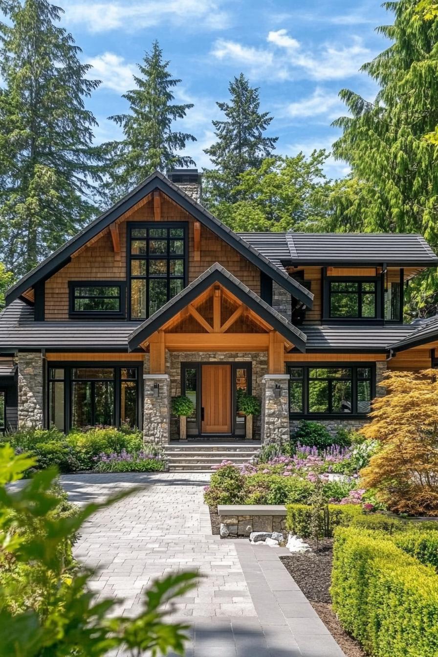 Stunning modern craftsman home with lush greenery