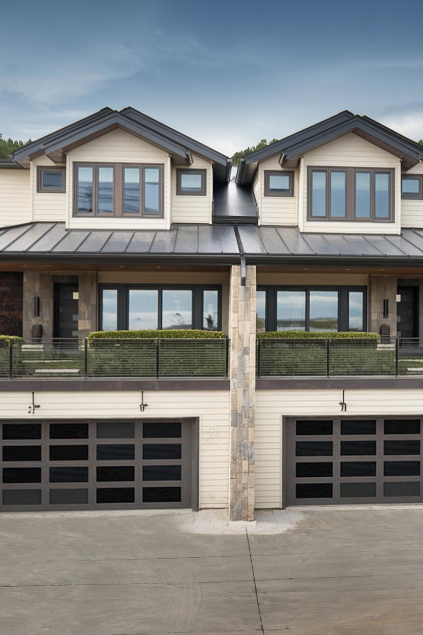 Sleek modern duplex with matching gables