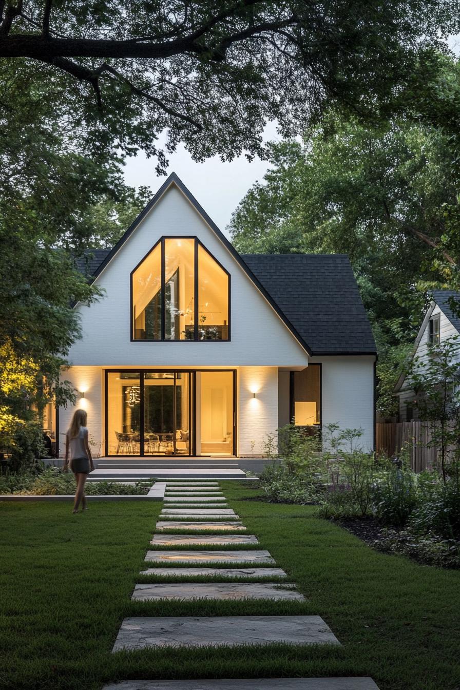 Modern house with large windows and a lush garden