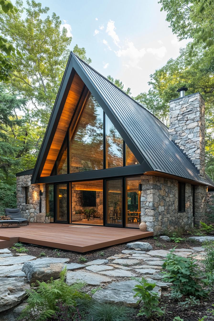 Chic wood and stone cabin in the woods