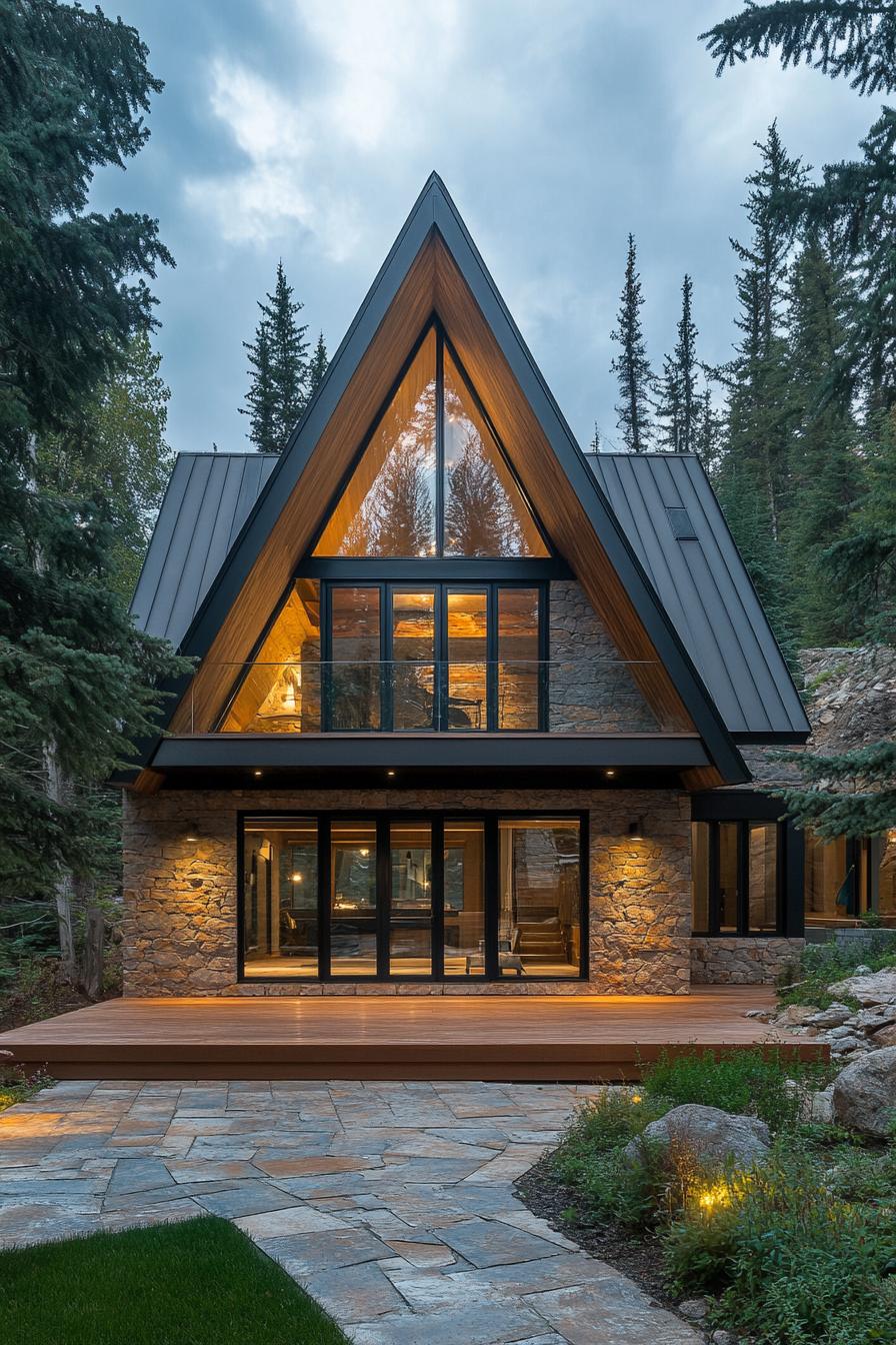 Triangle-Trendy Cabin with Stone and Glass