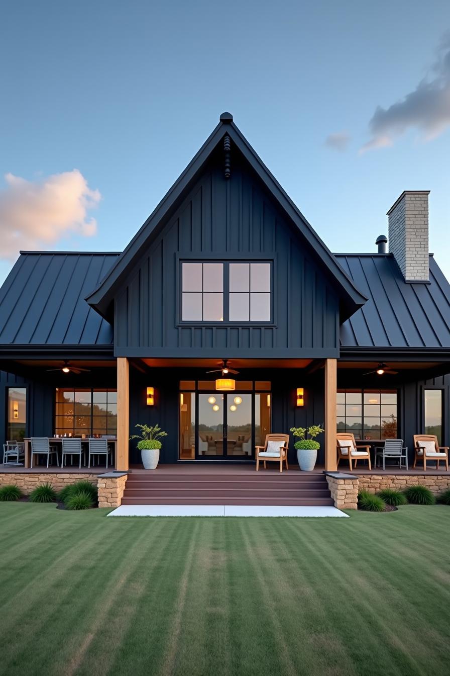 Modern rancher with steep gable and inviting porch