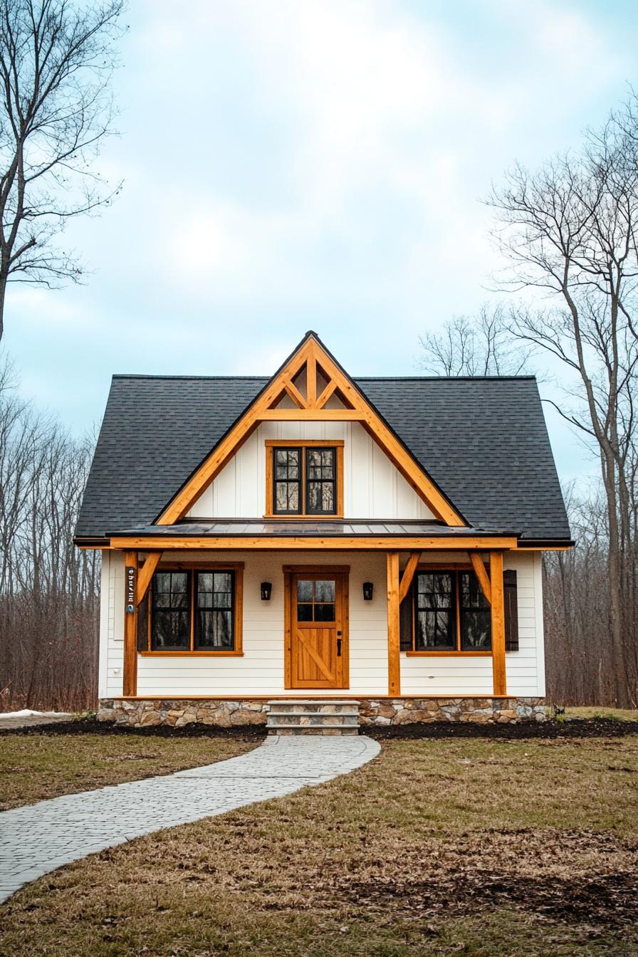 Cozy house with wooden accents in a forest setting