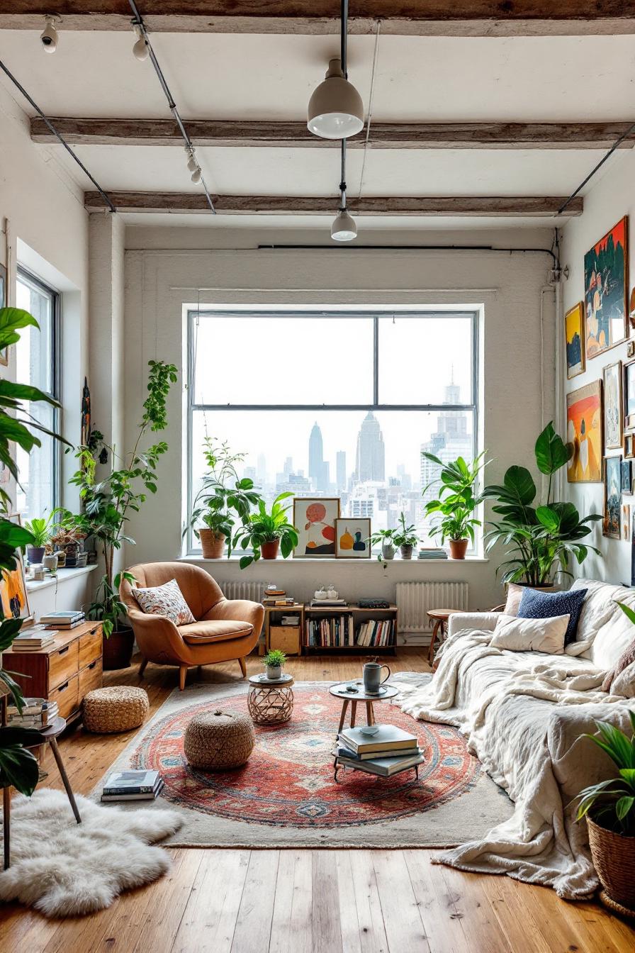 Spacious loft with plants and large window