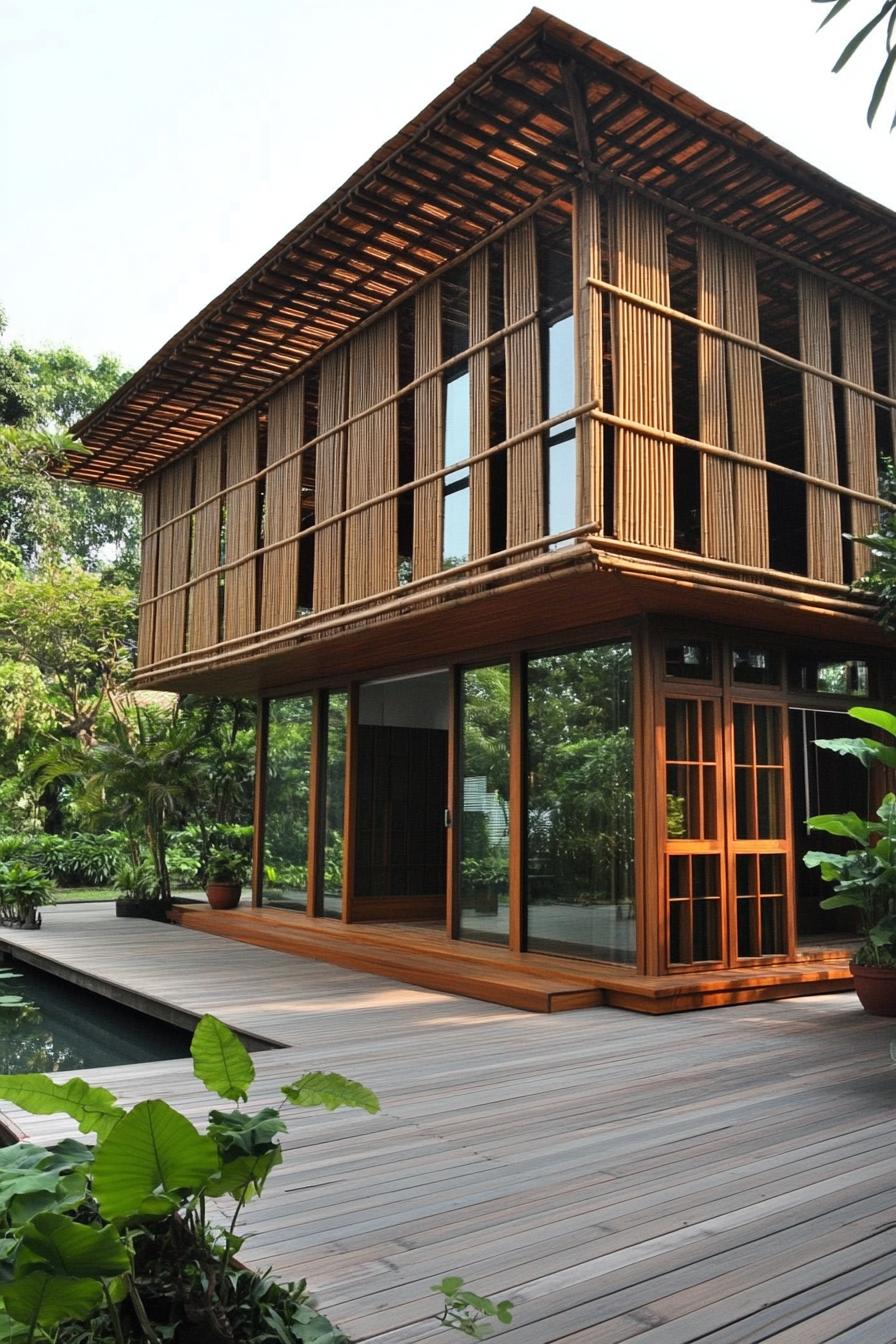 Modern bamboo house with large windows