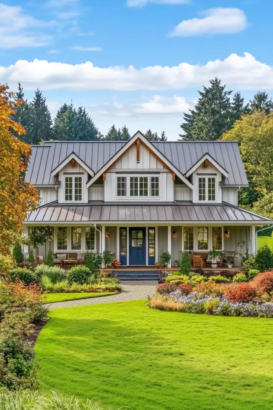 Quaint farmhouse with vibrant garden