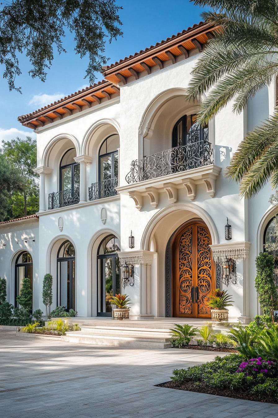 A stunning Arabic-style house with arched windows and intricate details