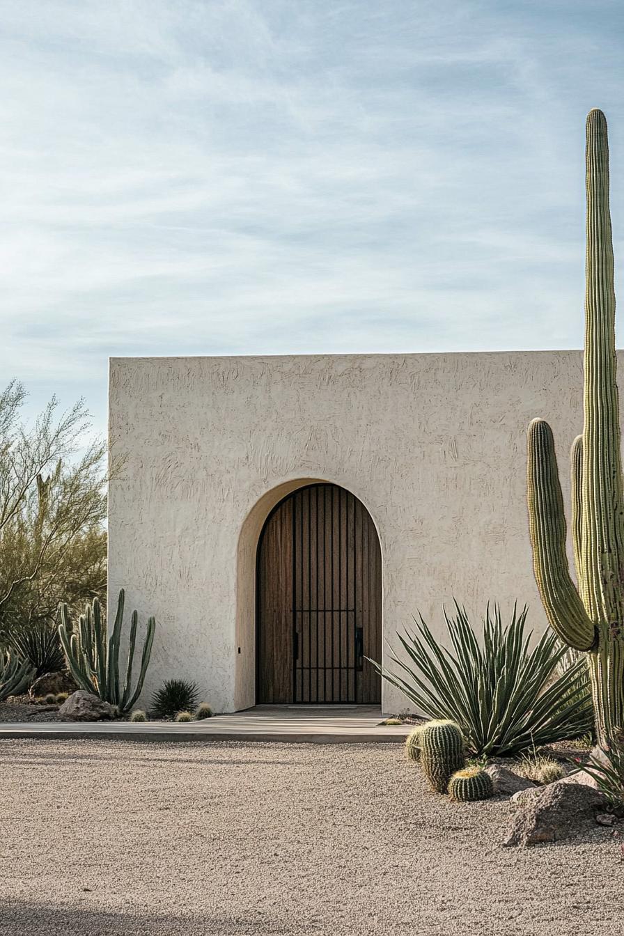 Stucco house with desert landscaping and cacti