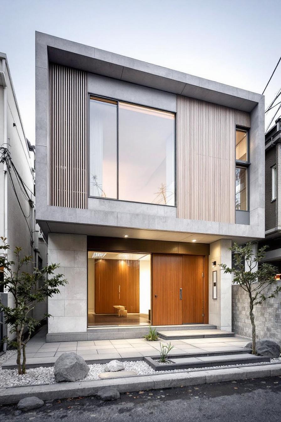 Minimalist house with wooden accents and large glass windows