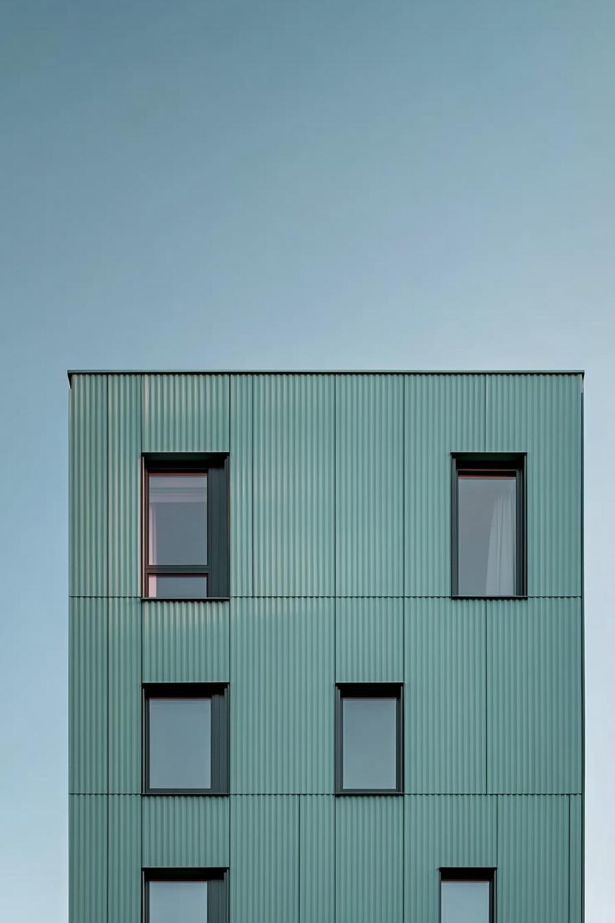 Modern building with green ribbed facade