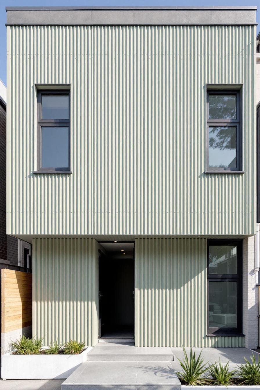 Modern building with vertical pastel cladding and large windows