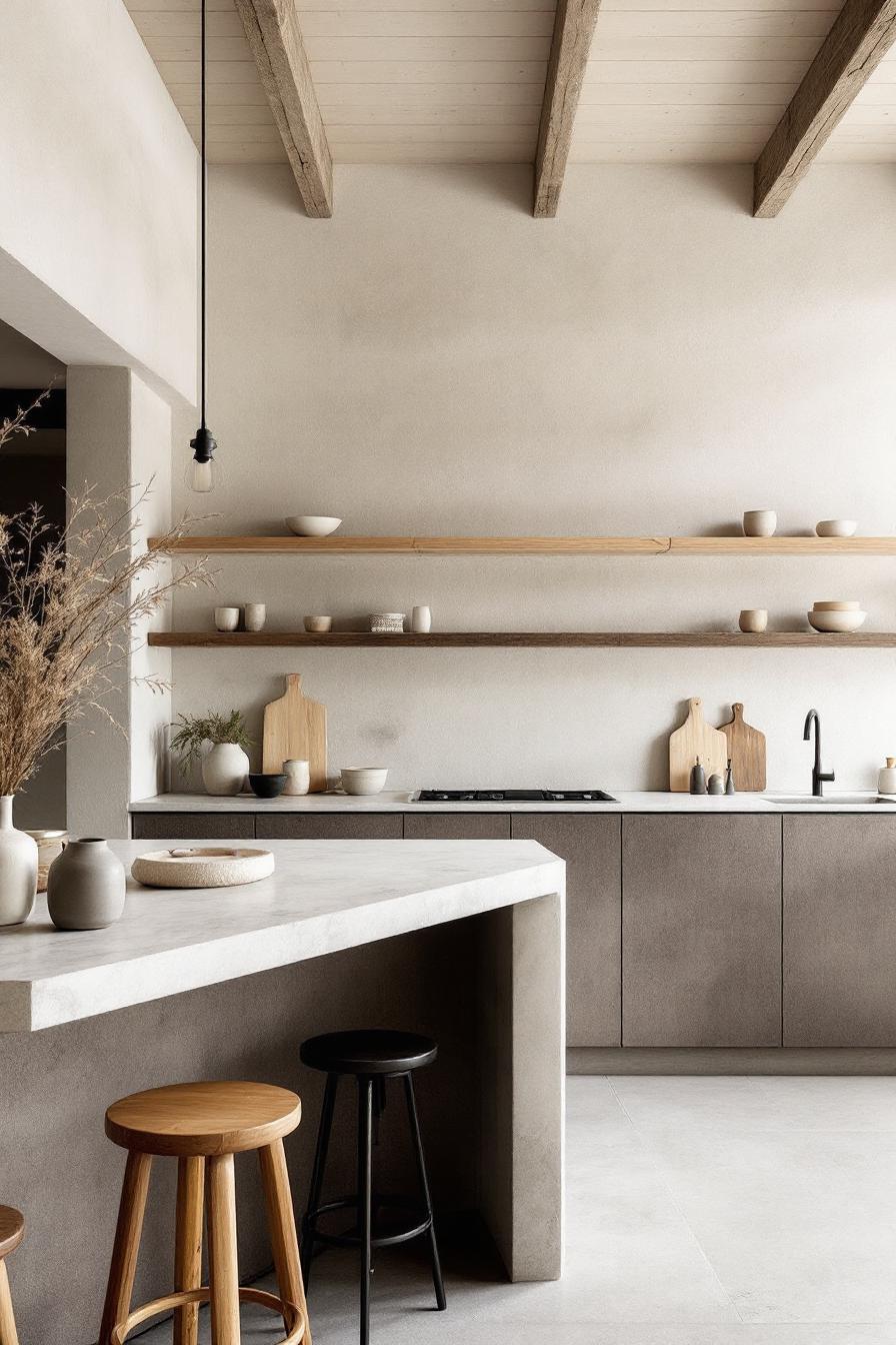 Modern kitchen with minimalist decor and natural materials