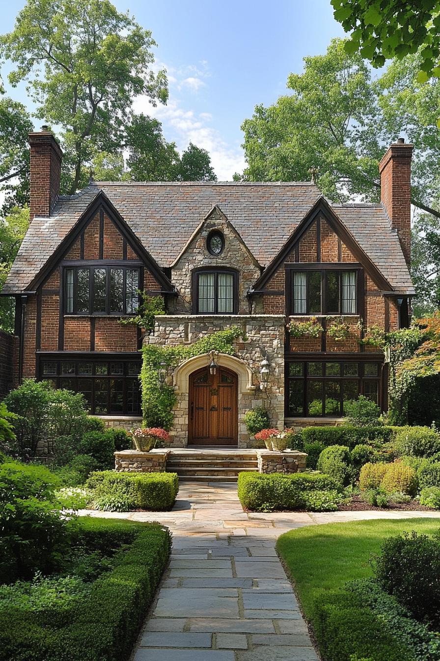 Historic English manor surrounded by lush garden