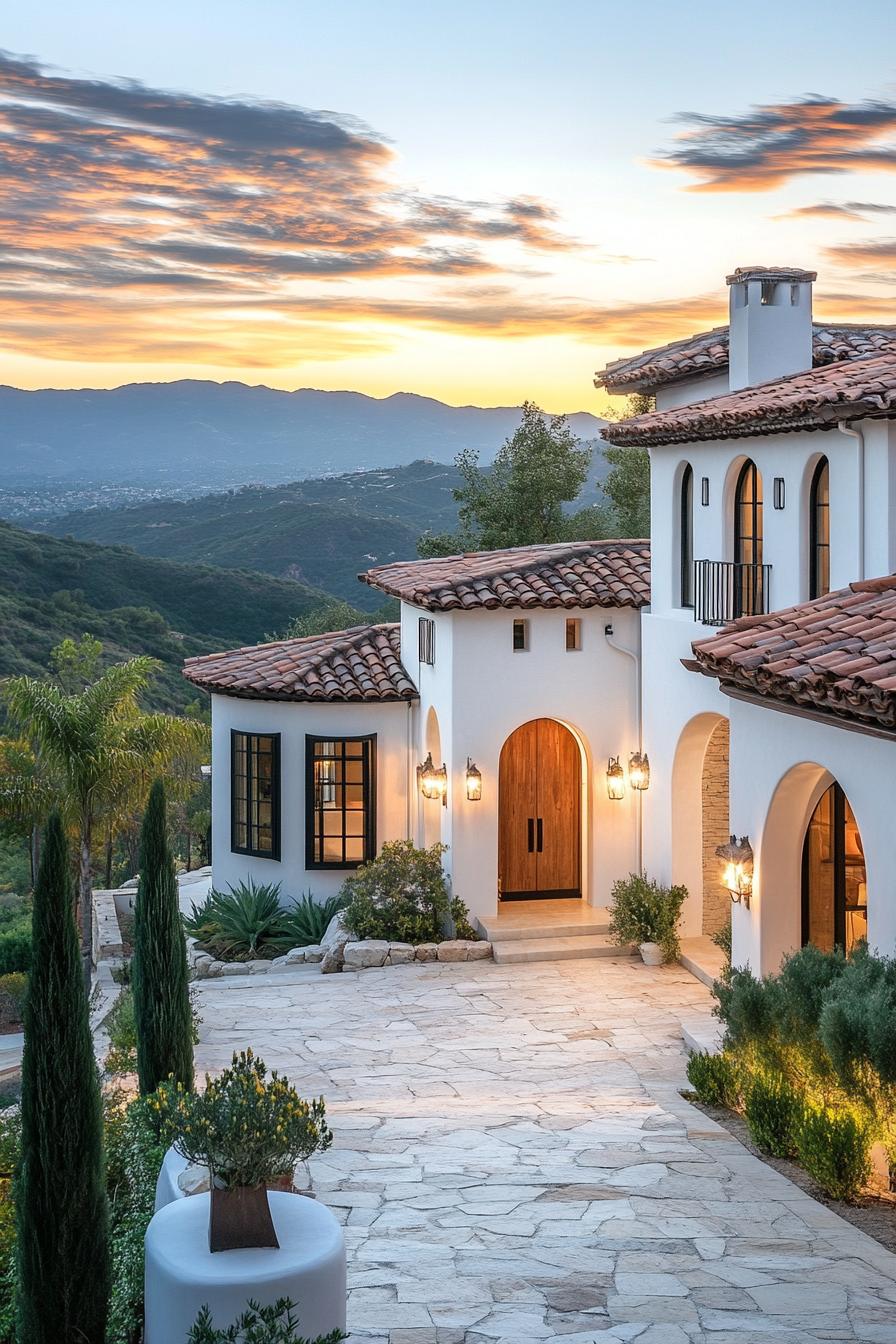 Elegant Spanish villa at sunset